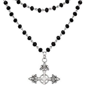 Goth Layered Cross Necklace Gothic Emo Grunge Black Bead Choker Jewelry
